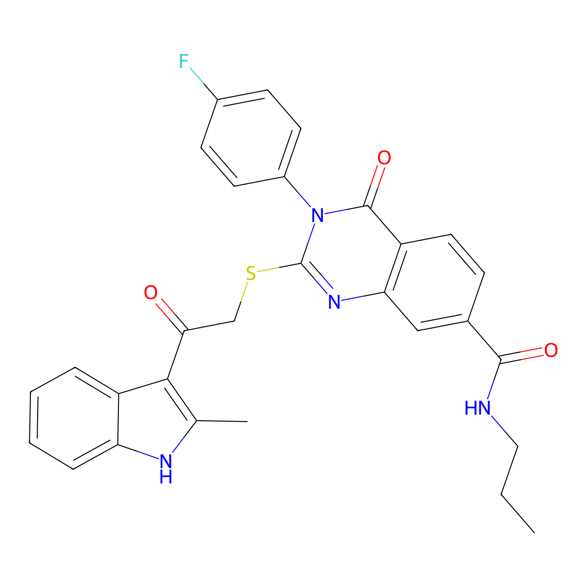 3-(4-fluorophenyl)-2-((2-(2-methyl-1H-indol-3-yl)-2-oxoethyl)thio)-4-oxo-N-propyl-3,4-dihydroquinazoline-7-carboxamide molecular structure, CAS 1113137-21-5