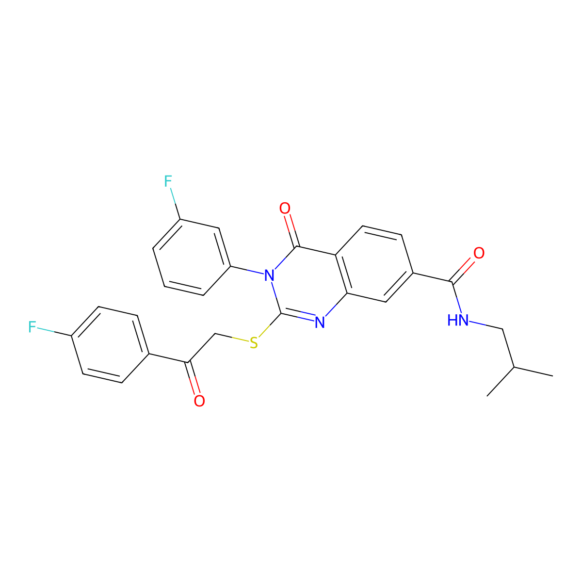 3-(3-fluorophenyl)-2-{[2-(4-fluorophenyl)-2-oxoethyl]sulfanyl}-N-(2-methylpropyl)-4-oxo-3,4-dihydroquinazoline-7-carboxamide molecular structure, CAS 1113137-40-8