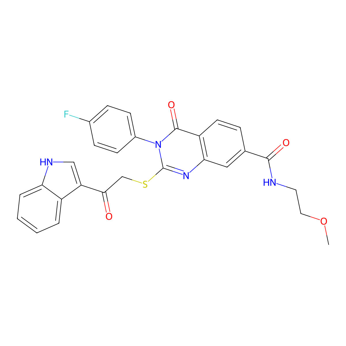 2-((2-(1H-indol-3-yl)-2-oxoethyl)thio)-3-(4-fluorophenyl)-N-(2-methoxyethyl)-4-oxo-3,4-dihydroquinazoline-7-carboxamide molecular structure, CAS 1113137-51-1