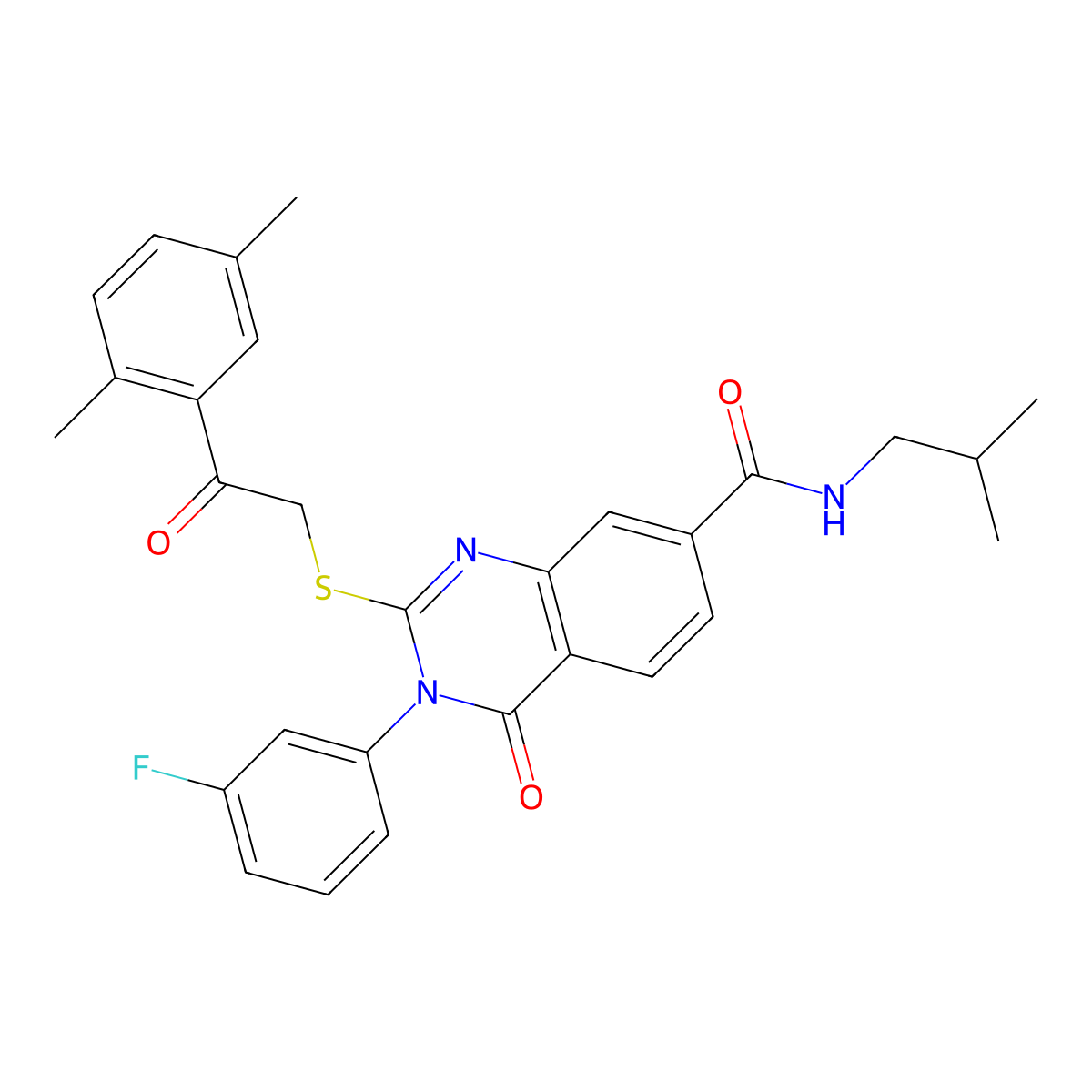 2-{[2-(2,5-dimethylphenyl)-2-oxoethyl]sulfanyl}-3-(3-fluorophenyl)-N-(2-methylpropyl)-4-oxo-3,4-dihydroquinazoline-7-carboxamide molecular structure, CAS 1113137-52-2