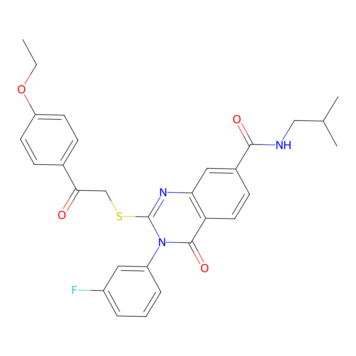 2-{[2-(4-ethoxyphenyl)-2-oxoethyl]sulfanyl}-3-(3-fluorophenyl)-N-(2-methylpropyl)-4-oxo-3,4-dihydroquinazoline-7-carboxamide molecular structure, CAS 1113137-58-8