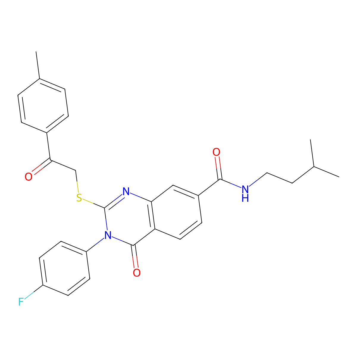 3-(4-fluorophenyl)-N-(3-methylbutyl)-2-{[2-(4-methylphenyl)-2-oxoethyl]sulfanyl}-4-oxo-3,4-dihydroquinazoline-7-carboxamide molecular structure, CAS 1113137-63-5