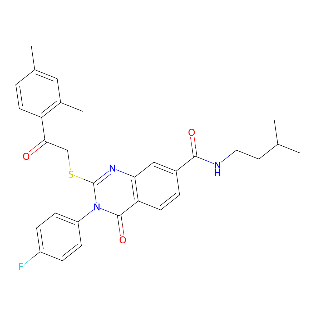 2-((2-(2,4-dimethylphenyl)-2-oxoethyl)thio)-3-(4-fluorophenyl)-N-isopentyl-4-oxo-3,4-dihydroquinazoline-7-carboxamide molecular structure, CAS 1113137-69-1