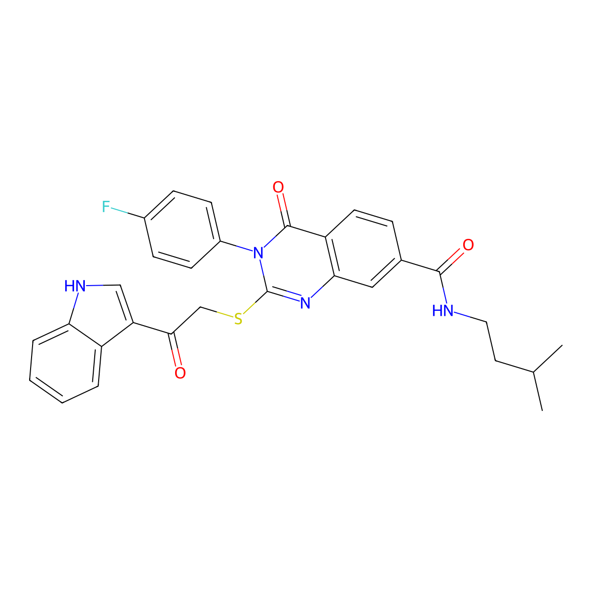 2-((2-(1H-indol-3-yl)-2-oxoethyl)thio)-3-(4-fluorophenyl)-N-isopentyl-4-oxo-3,4-dihydroquinazoline-7-carboxamide molecular structure, CAS 1113137-81-7
