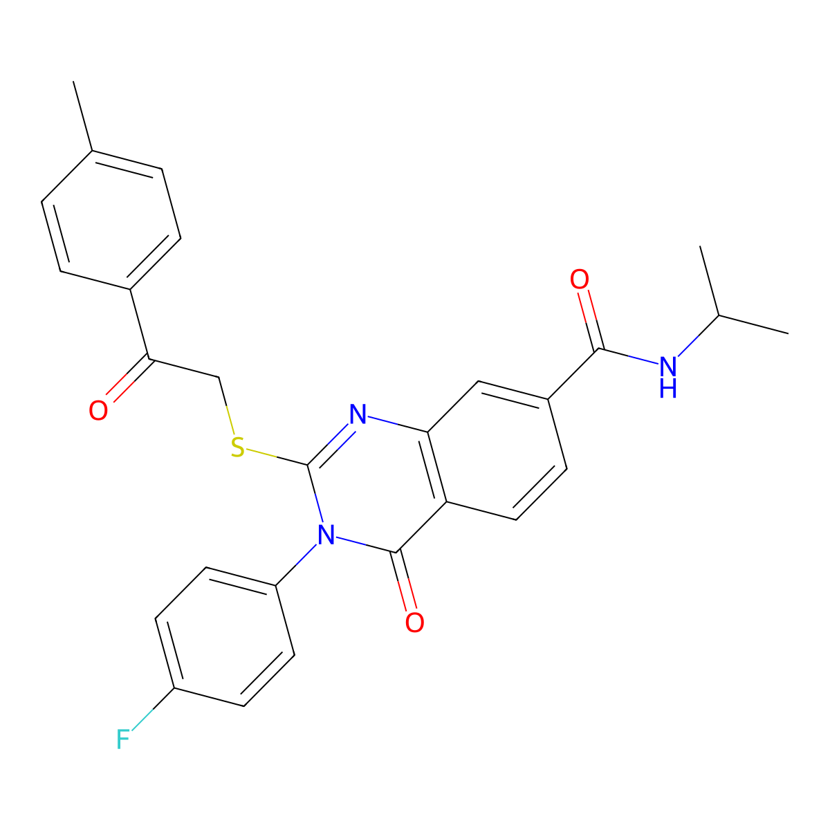 3-(4-fluorophenyl)-N-isopropyl-2-{[2-(4-methylphenyl)-2-oxoethyl]thio}-4-oxo-3,4-dihydroquinazoline-7-carboxamide molecular structure, CAS 1113137-88-4