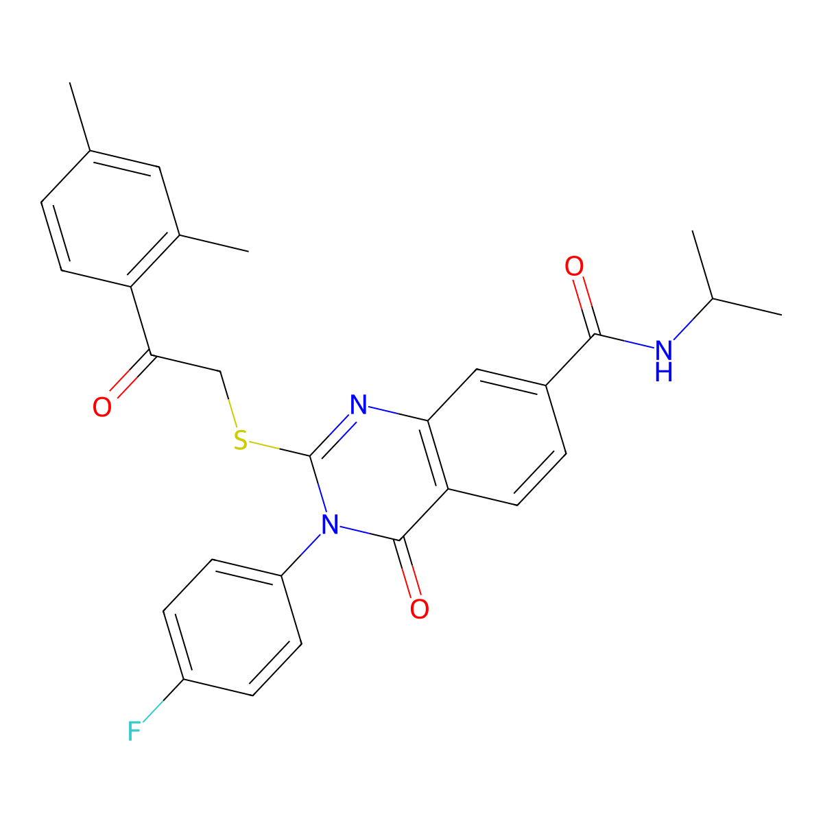 2-((2-(2,4-dimethylphenyl)-2-oxoethyl)thio)-3-(4-fluorophenyl)-N-isopropyl-4-oxo-3,4-dihydroquinazoline-7-carboxamide molecular structure, CAS 1113137-95-3