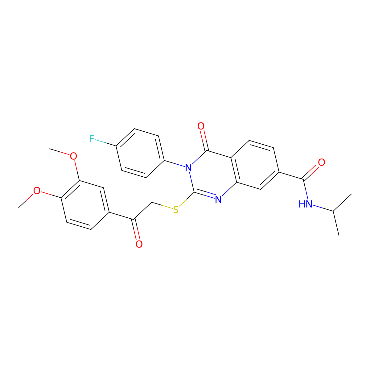 2-((2-(3,4-dimethoxyphenyl)-2-oxoethyl)thio)-3-(4-fluorophenyl)-N-isopropyl-4-oxo-3,4-dihydroquinazoline-7-carboxamide molecular structure, CAS 1113138-02-5