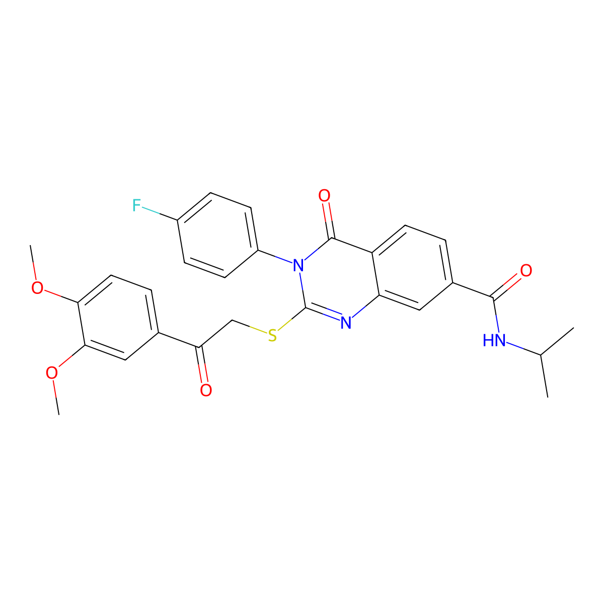 2-((2-(3,4-dimethoxyphenyl)-2-oxoethyl)thio)-3-(4-fluorophenyl)-N-isopropyl-4-oxo-3,4-dihydroquinazoline-7-carboxamide molecular structure, CAS 1113138-02-5