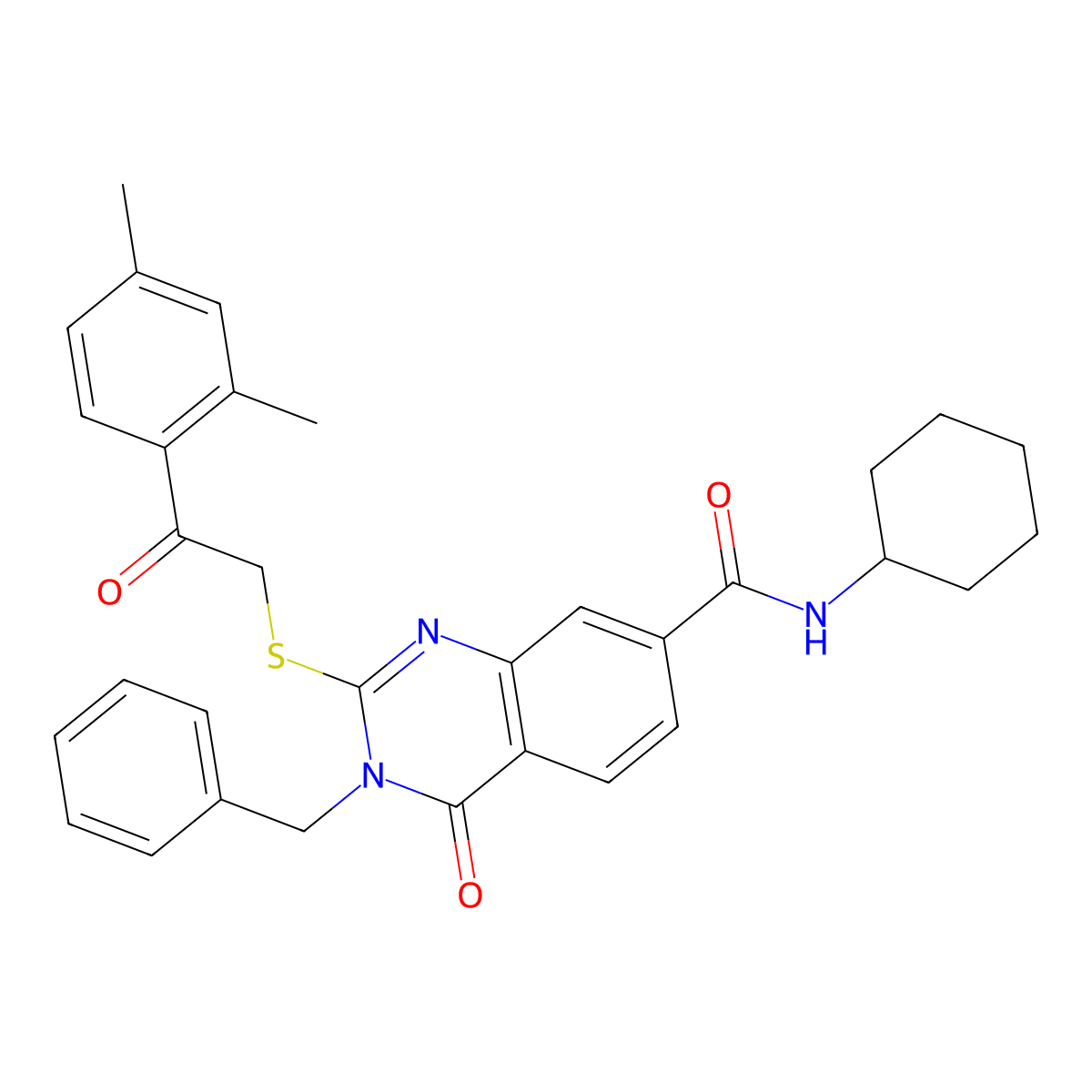 3-benzyl-N-cyclohexyl-2-((2-(2,4-dimethylphenyl)-2-oxoethyl)thio)-4-oxo-3,4-dihydroquinazoline-7-carboxamide molecular structure, CAS 1113138-03-6