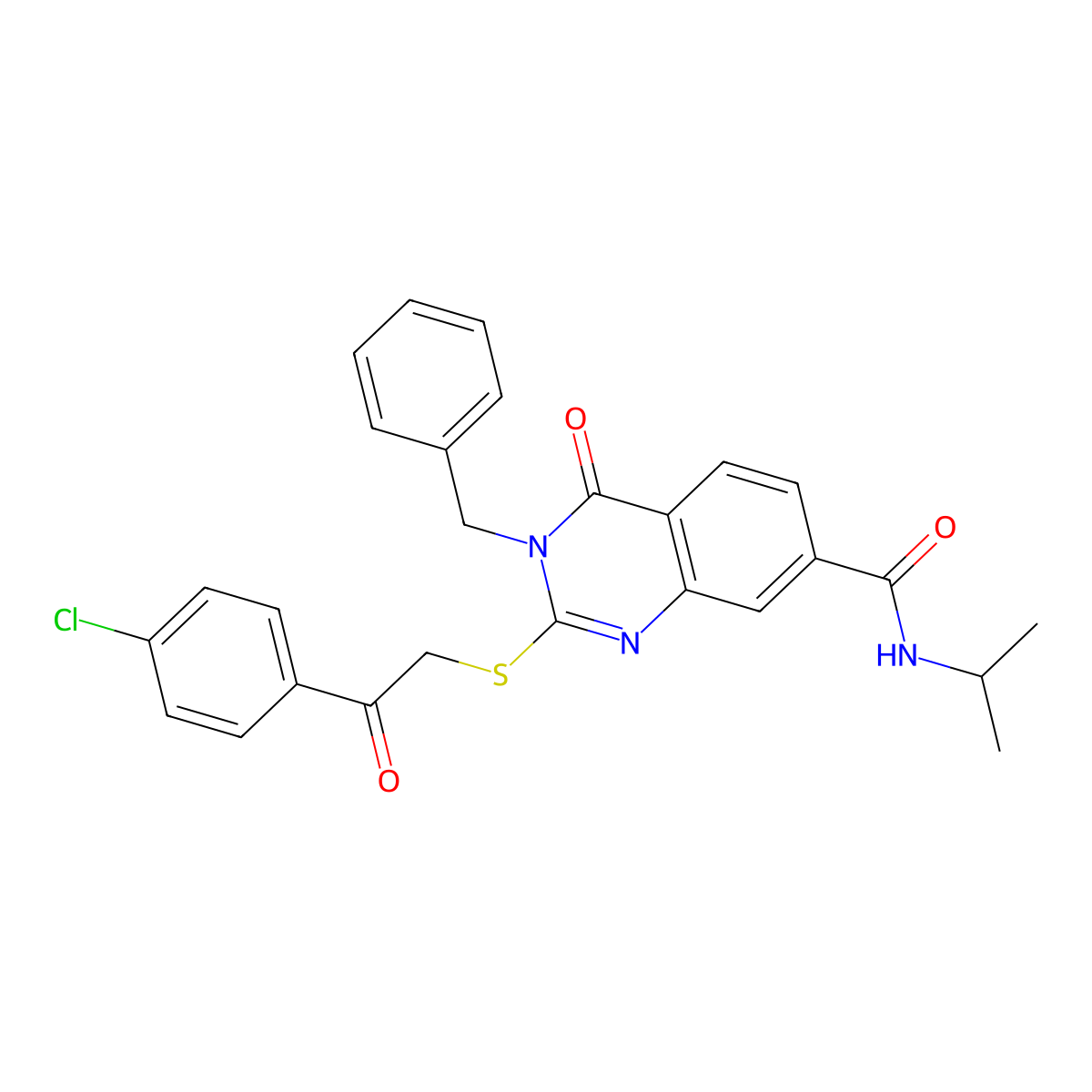 3-benzyl-2-((2-(4-chlorophenyl)-2-oxoethyl)thio)-N-isopropyl-4-oxo-3,4-dihydroquinazoline-7-carboxamide molecular structure, CAS 1113138-18-3