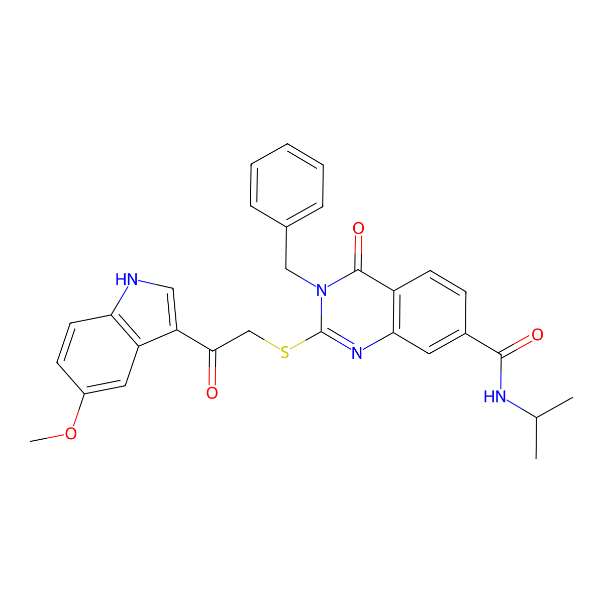 3-benzyl-2-{[2-(5-methoxy-1H-indol-3-yl)-2-oxoethyl]sulfanyl}-4-oxo-N-(propan-2-yl)-3,4-dihydroquinazoline-7-carboxamide molecular structure, CAS 1113138-48-9
