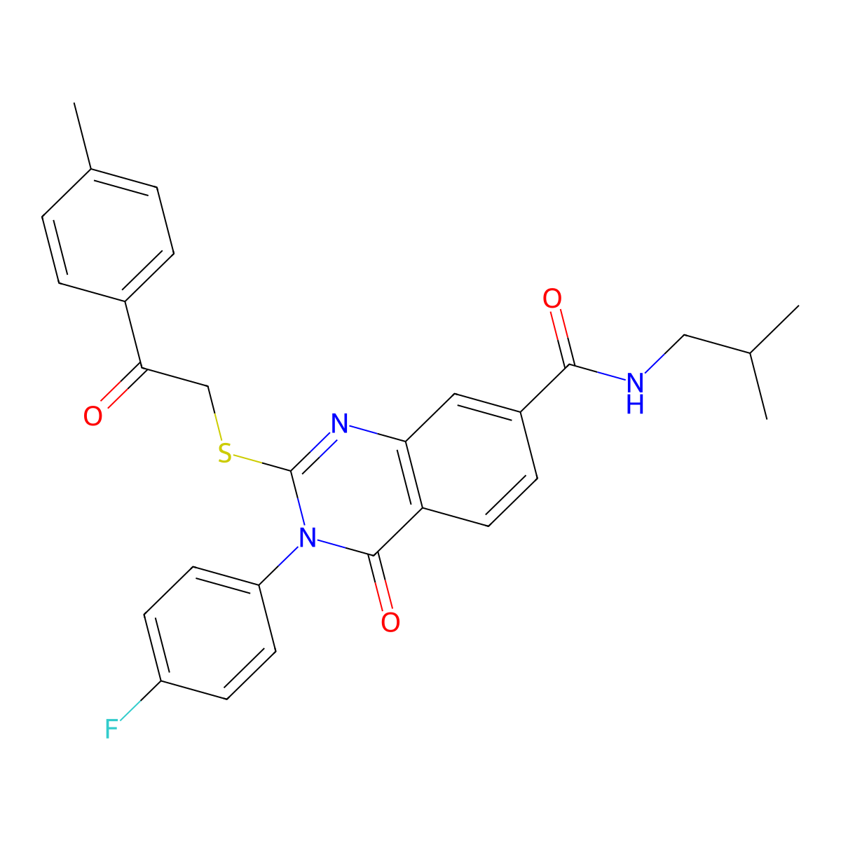 3-(4-fluorophenyl)-2-{[2-(4-methylphenyl)-2-oxoethyl]sulfanyl}-N-(2-methylpropyl)-4-oxo-3,4-dihydroquinazoline-7-carboxamide molecular structure, CAS 1113138-50-3