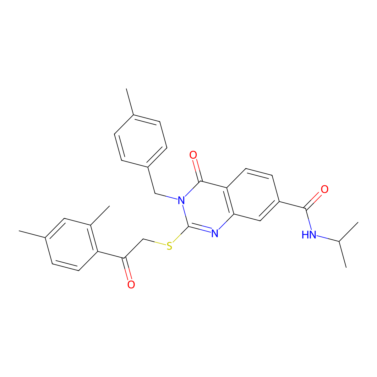 2-((2-(2,4-dimethylphenyl)-2-oxoethyl)thio)-N-isopropyl-3-(4-methylbenzyl)-4-oxo-3,4-dihydroquinazoline-7-carboxamide molecular structure, CAS 1113138-51-4