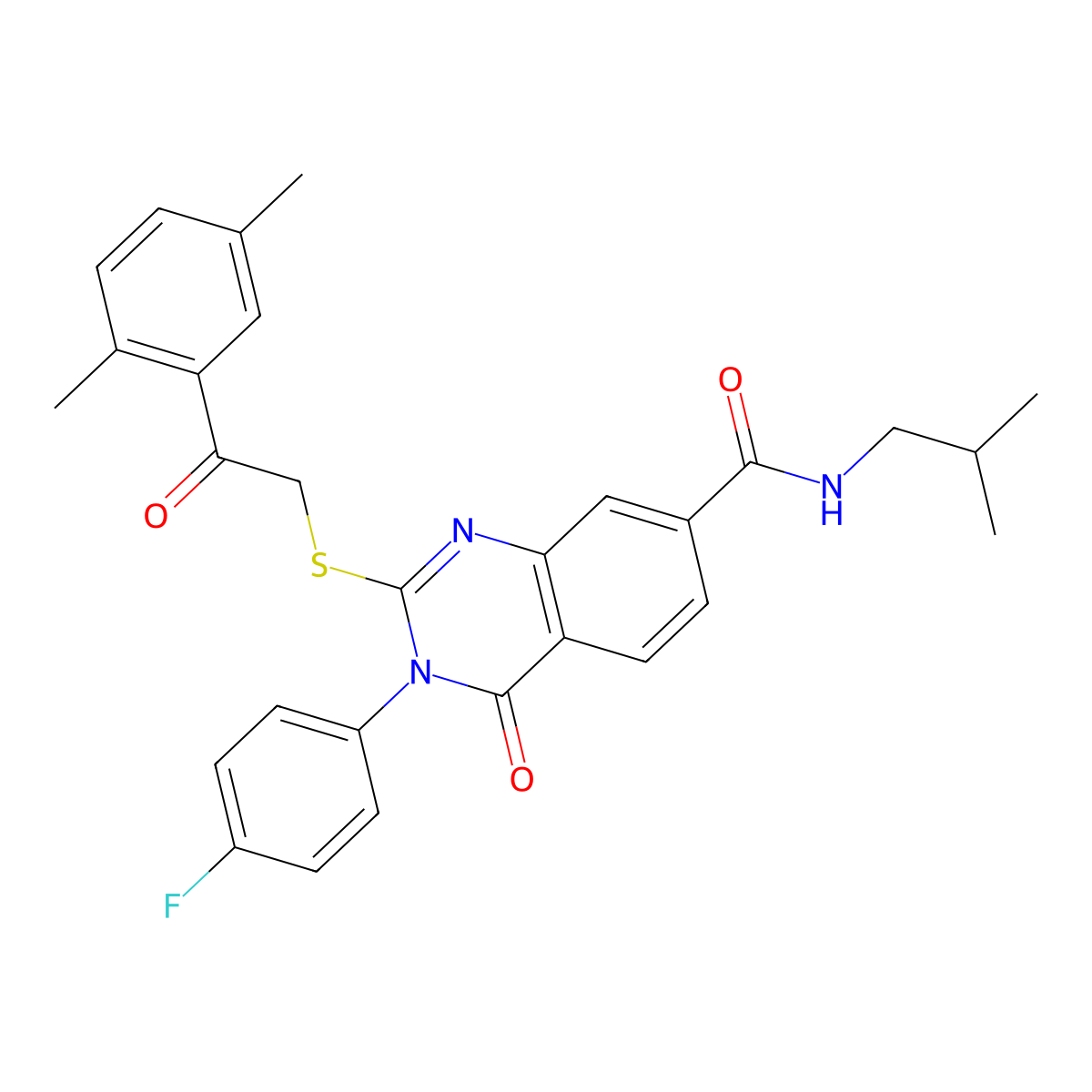 2-((2-(2,5-dimethylphenyl)-2-oxoethyl)thio)-3-(4-fluorophenyl)-N-isobutyl-4-oxo-3,4-dihydroquinazoline-7-carboxamide molecular structure, CAS 1113138-56-9