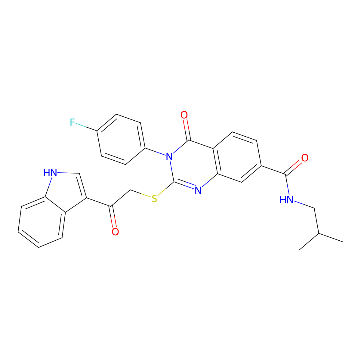 2-((2-(1H-indol-3-yl)-2-oxoethyl)thio)-3-(4-fluorophenyl)-N-isobutyl-4-oxo-3,4-dihydroquinazoline-7-carboxamide molecular structure, CAS 1113138-62-7