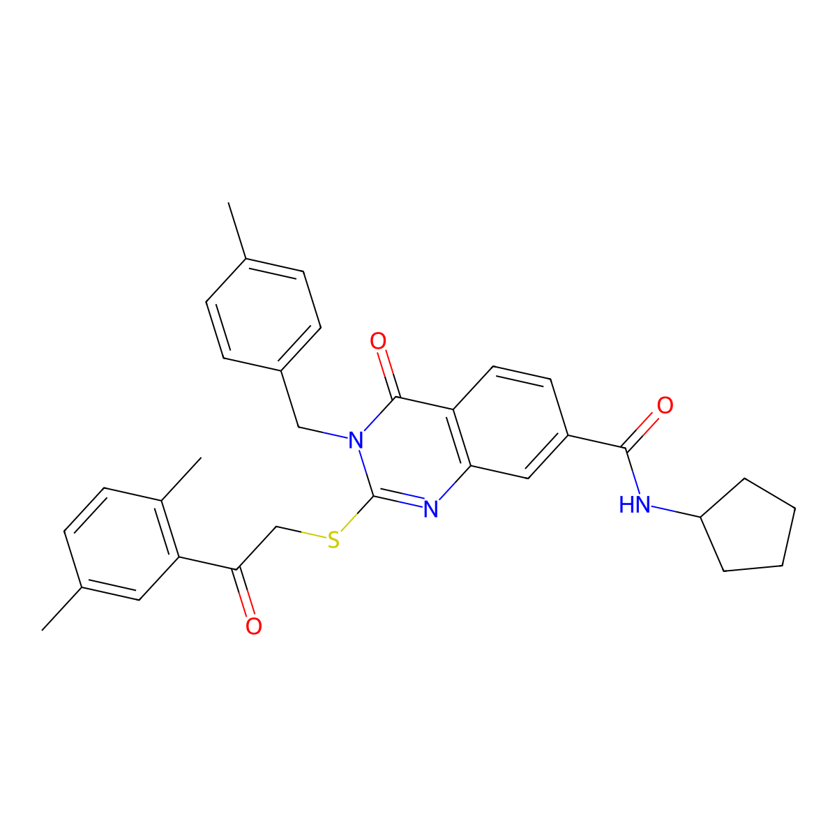 N-cyclopentyl-2-((2-(2,5-dimethylphenyl)-2-oxoethyl)thio)-3-(4-methylbenzyl)-4-oxo-3,4-dihydroquinazoline-7-carboxamide molecular structure, CAS 1113138-82-1