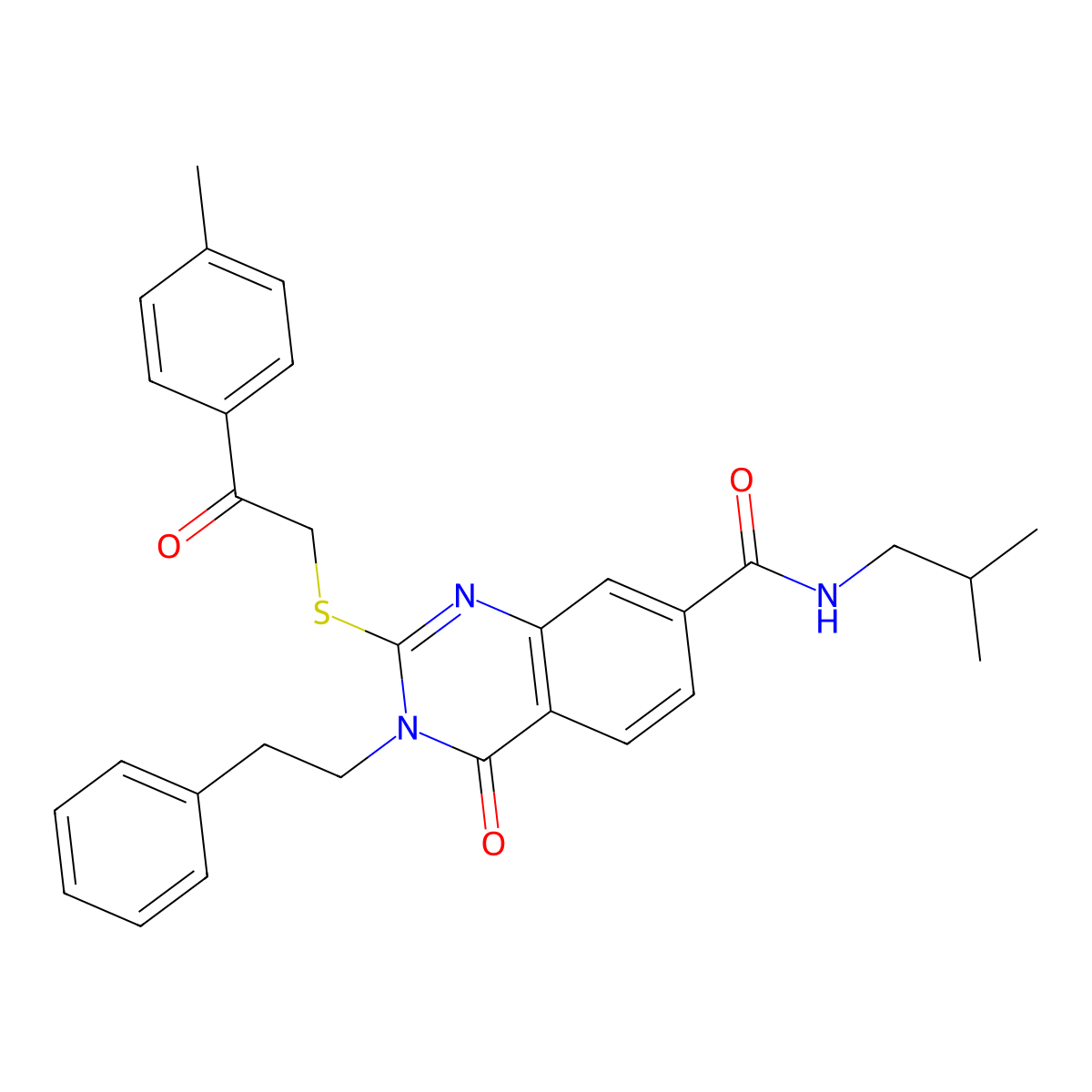 2-{[2-(4-methylphenyl)-2-oxoethyl]sulfanyl}-N-(2-methylpropyl)-4-oxo-3-(2-phenylethyl)-3,4-dihydroquinazoline-7-carboxamide molecular structure, CAS 1113139-21-1