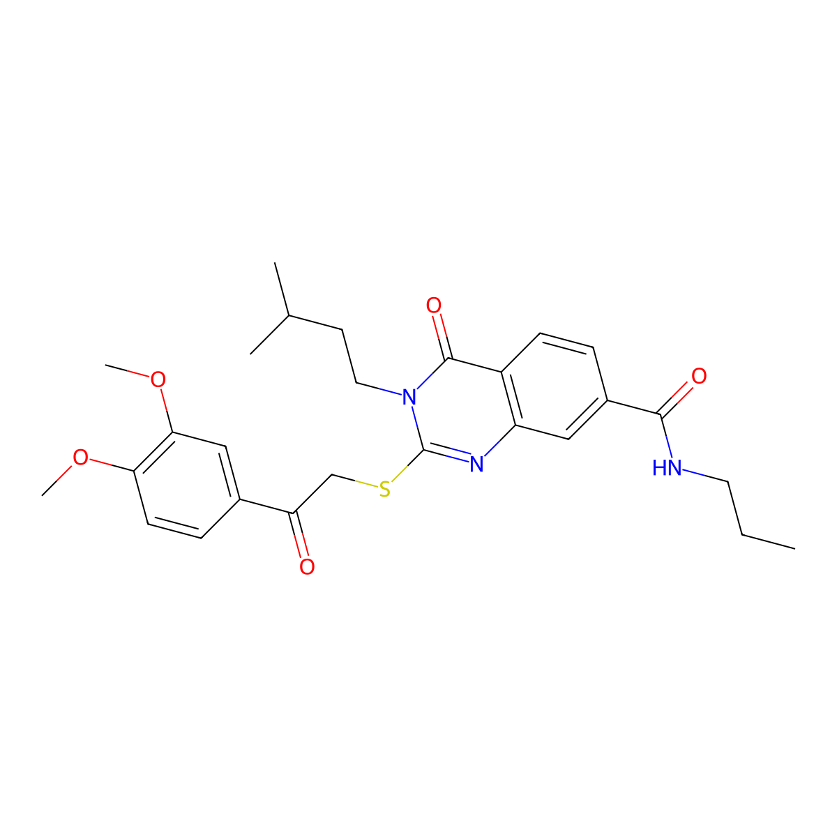 2-((2-(3,4-dimethoxyphenyl)-2-oxoethyl)thio)-3-isopentyl-4-oxo-N-propyl-3,4-dihydroquinazoline-7-carboxamide molecular structure, CAS 1113139-47-1