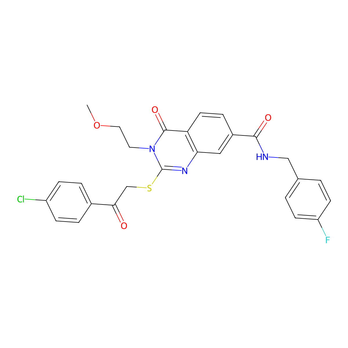 2-((2-(4-chlorophenyl)-2-oxoethyl)thio)-N-(4-fluorobenzyl)-3-(2-methoxyethyl)-4-oxo-3,4-dihydroquinazoline-7-carboxamide molecular structure, CAS 1113139-54-0