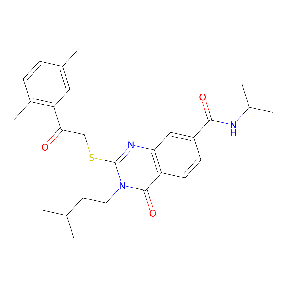2-((2-(2,5-dimethylphenyl)-2-oxoethyl)thio)-3-isopentyl-N-isopropyl-4-oxo-3,4-dihydroquinazoline-7-carboxamide molecular structure, CAS 1113139-72-2