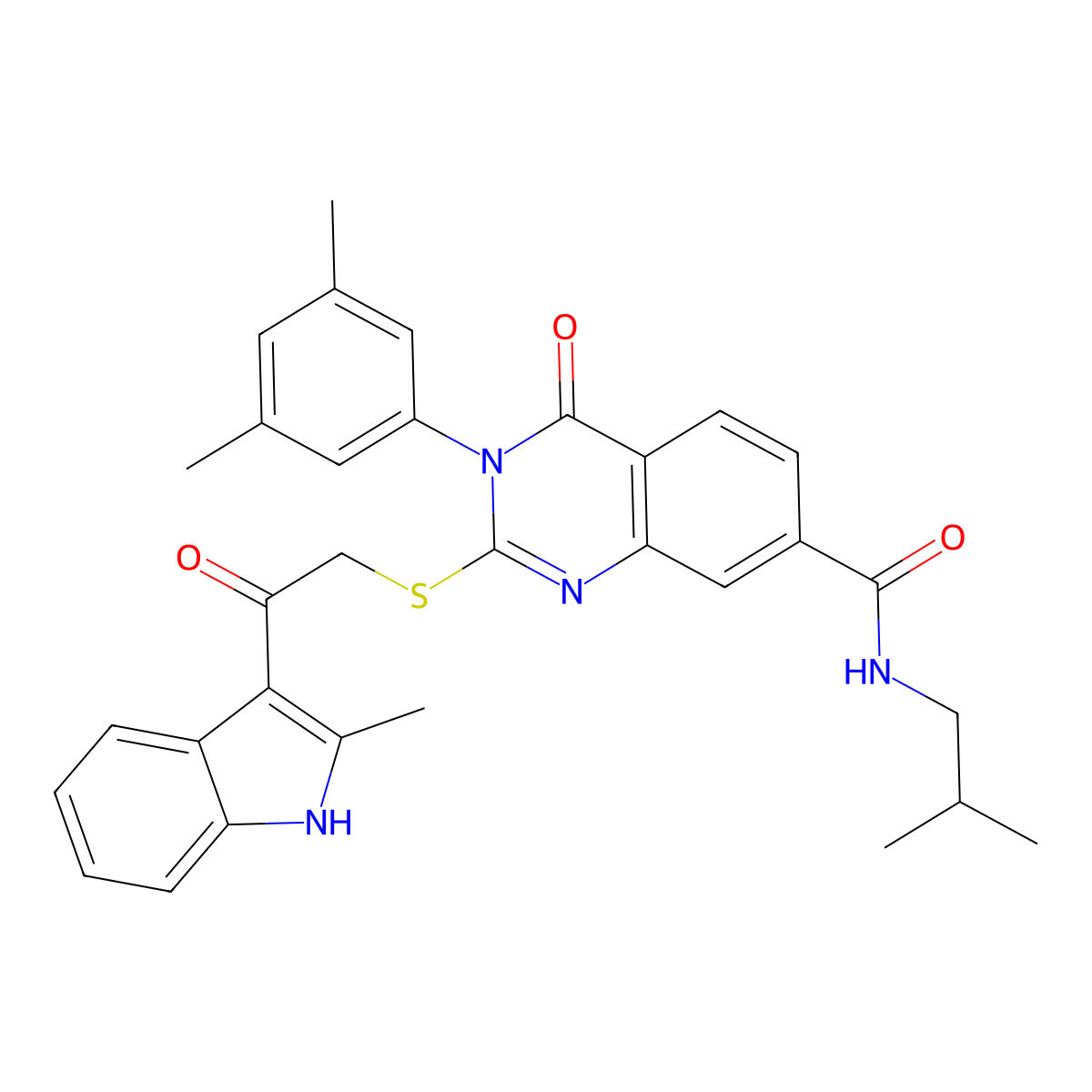 3-(3,5-dimethylphenyl)-2-{[2-(2-methyl-1H-indol-3-yl)-2-oxoethyl]sulfanyl}-N-(2-methylpropyl)-4-oxo-3,4-dihydroquinazoline-7-carboxamide molecular structure, CAS 1113140-88-7