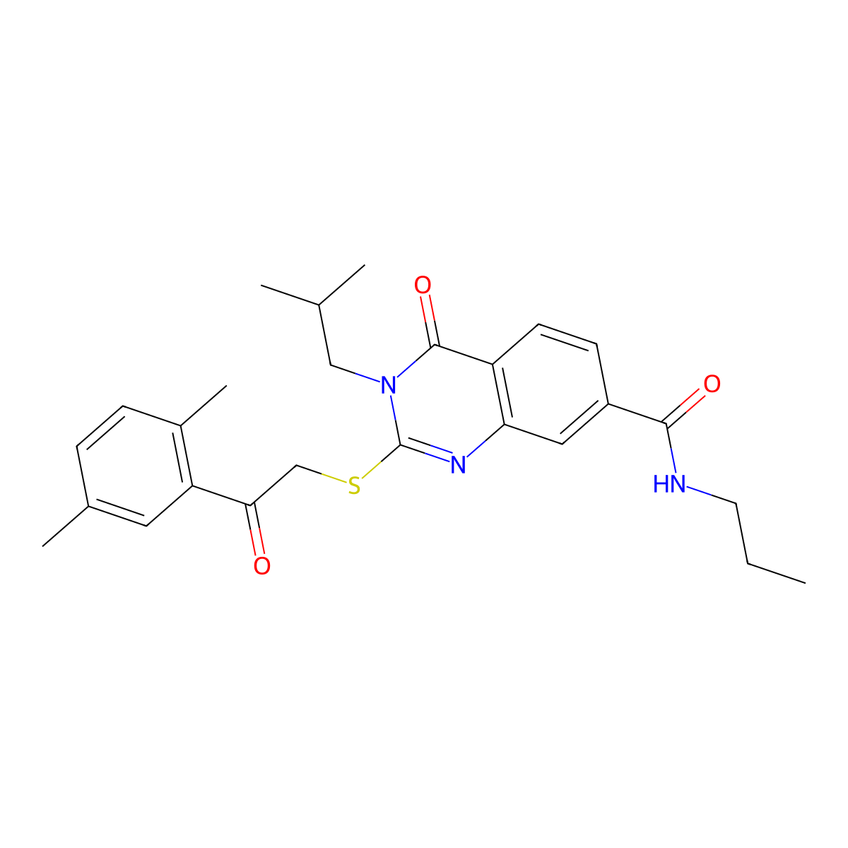 2-((2-(2,5-dimethylphenyl)-2-oxoethyl)thio)-3-isobutyl-4-oxo-N-propyl-3,4-dihydroquinazoline-7-carboxamide molecular structure, CAS 1113141-87-9