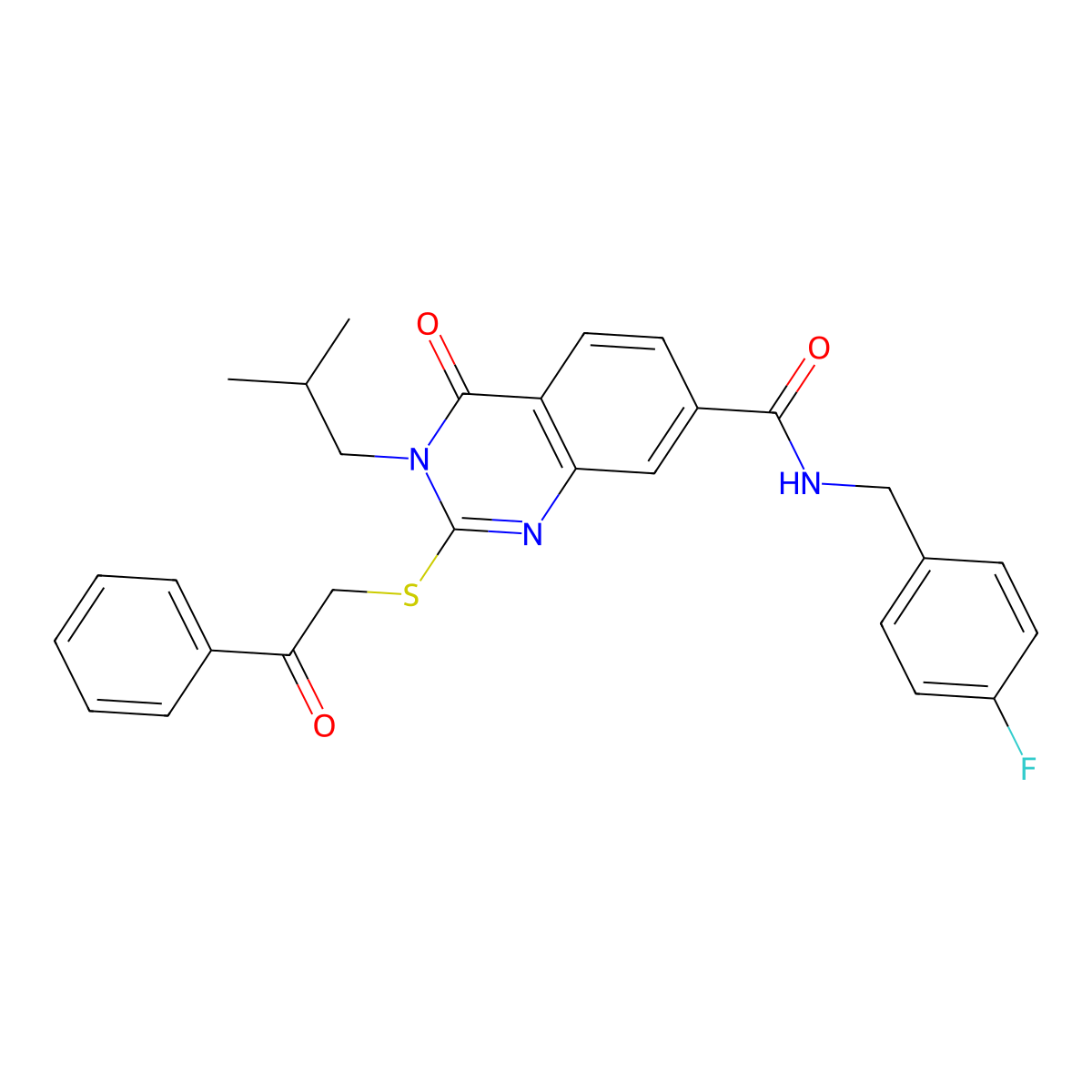 N-[(4-fluorophenyl)methyl]-3-(2-methylpropyl)-4-oxo-2-[(2-oxo-2-phenylethyl)sulfanyl]-3,4-dihydroquinazoline-7-carboxamide molecular structure, CAS 1113141-98-2