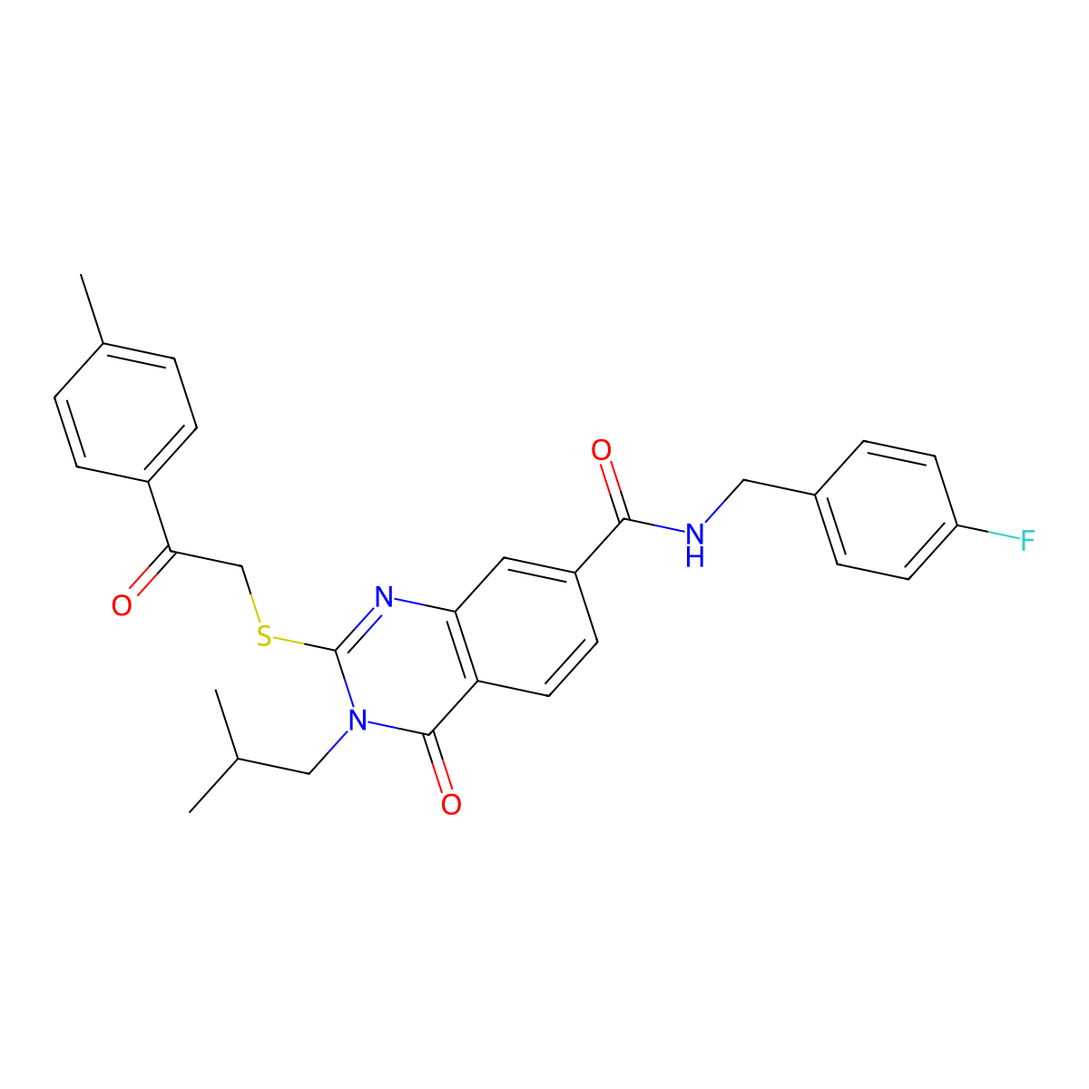 N-[(4-fluorophenyl)methyl]-2-{[2-(4-methylphenyl)-2-oxoethyl]sulfanyl}-3-(2-methylpropyl)-4-oxo-3,4-dihydroquinazoline-7-carboxamide molecular structure, CAS 1113142-02-1
