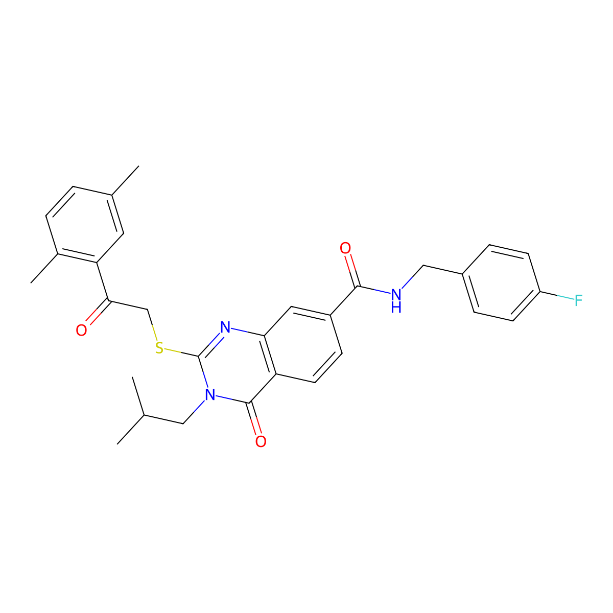 2-{[2-(2,5-dimethylphenyl)-2-oxoethyl]sulfanyl}-N-[(4-fluorophenyl)methyl]-3-(2-methylpropyl)-4-oxo-3,4-dihydroquinazoline-7-carboxamide molecular structure, CAS 1113142-05-4