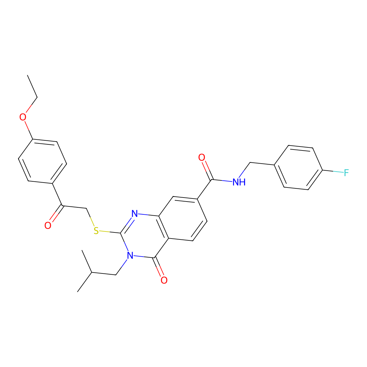 2-{[2-(4-ethoxyphenyl)-2-oxoethyl]sulfanyl}-N-[(4-fluorophenyl)methyl]-3-(2-methylpropyl)-4-oxo-3,4-dihydroquinazoline-7-carboxamide molecular structure, CAS 1113142-09-8