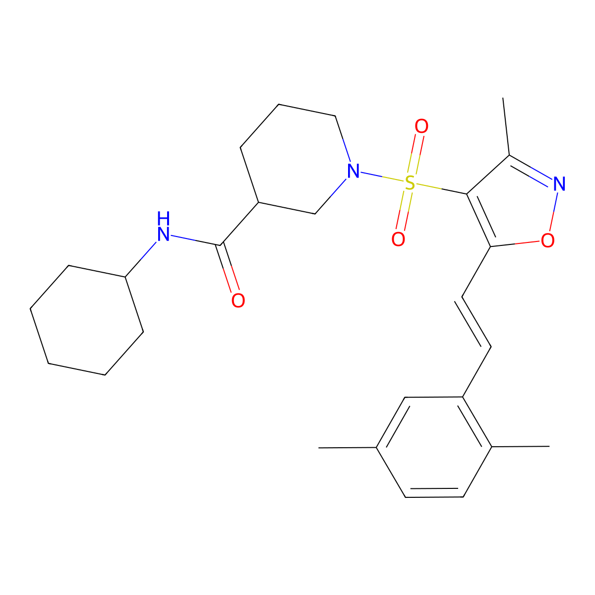 N-Cyclohexyl-1-((5-(2,5-dimethylstyryl)-3-methylisoxazol-4-yl)sulfonyl)piperidine-3-carboxamide molecular structure, CAS 1113142-22-5
