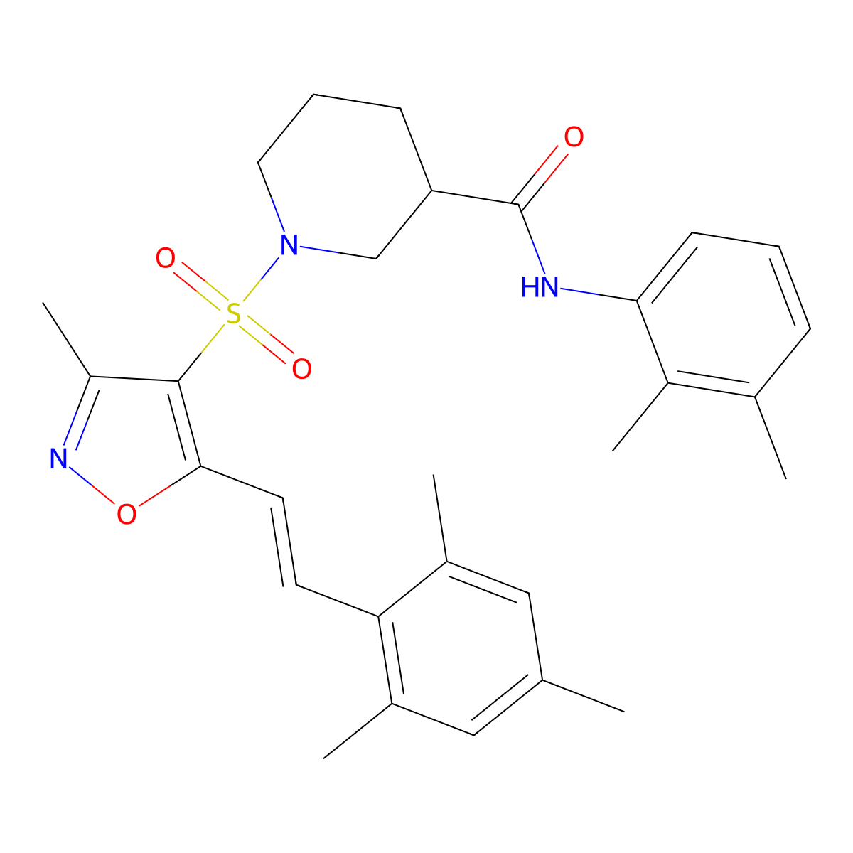 N-(2,3-Dimethylphenyl)-1-((3-methyl-5-(2,4,6-trimethylstyryl)isoxazol-4-yl)sulfonyl)piperidine-3-carboxamide molecular structure, CAS 1113142-43-0