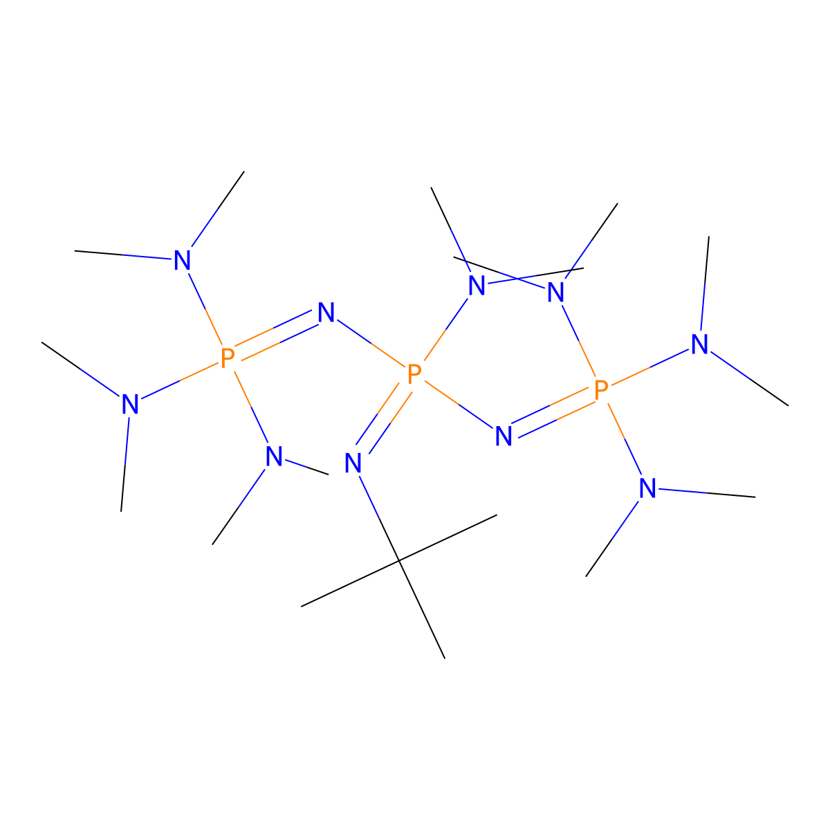 5-(tert-butylimino)-2,N'3,N'3,N3,N3,N5,N5,N'7,N'7,N7,N7,8-dodecamethyl-2,4,6,8-tetraaza-3lambda5,5lambda5,7lambda5-triphosphanona-3,6-diene-3,3,5,7,7-pentamine molecular structure, CAS 111324-08-4