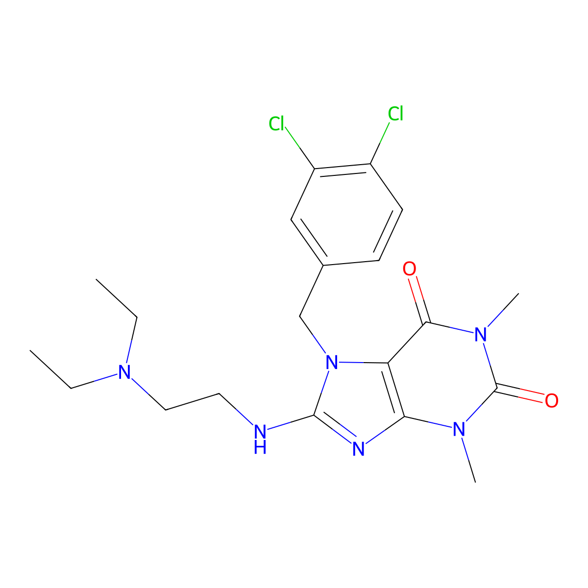 7-(3,4-dichlorobenzyl)-8-((2-(diethylamino)ethyl)amino)-1,3-dimethyl-1H-purine-2,6(3H,7H)-dione molecular structure, CAS 111327-17-4