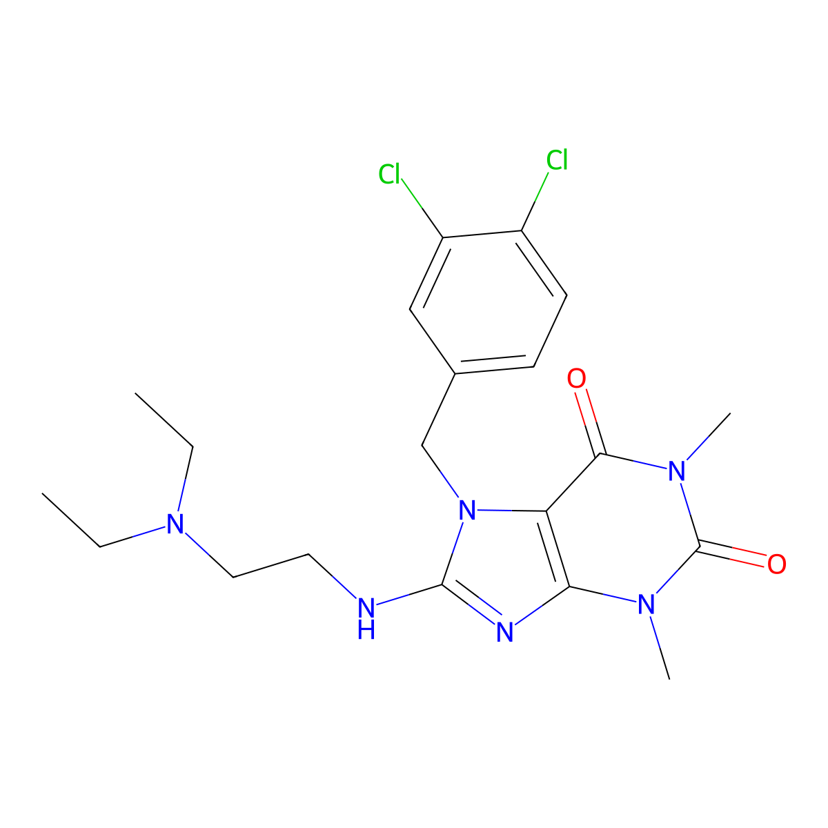 7-(3,4-dichlorobenzyl)-8-((2-(diethylamino)ethyl)amino)-1,3-dimethyl-1H-purine-2,6(3H,7H)-dione molecular structure, CAS 111327-17-4