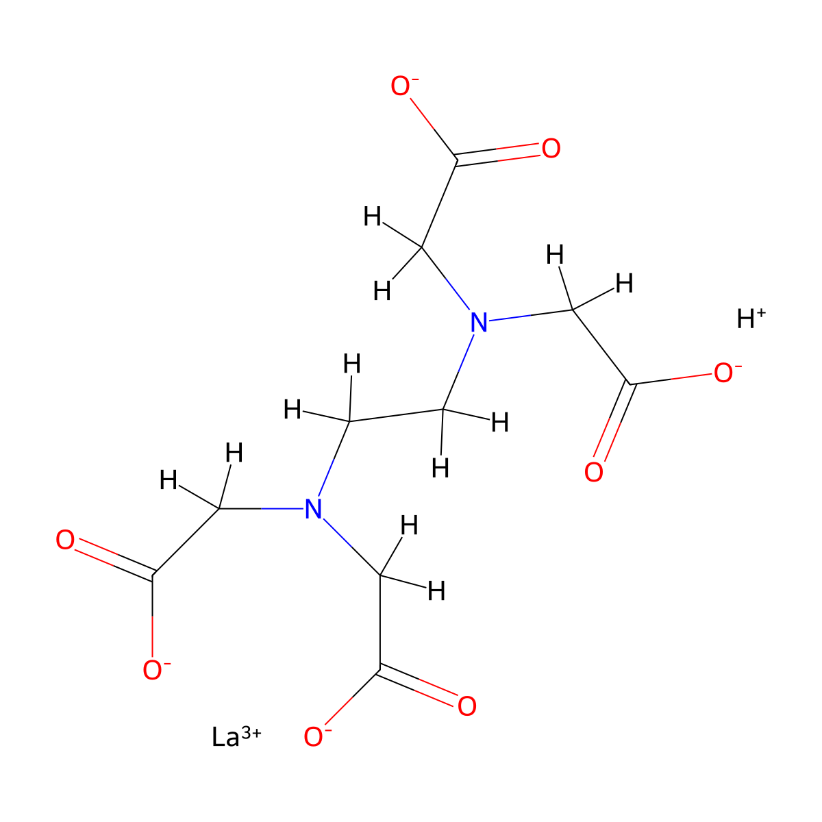 Lanthanate(1-), ((N,N'-1,2-ethanediylbis(N-((carboxy-kappaO)methyl)glycinato-kappaN,kappaO))(4-))-, hydrogen (1:1), (OC-6-21)- molecular structure, CAS 11138-87-7