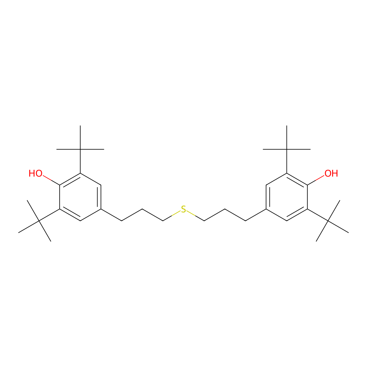 2,6-Ditert-butyl-4-[3-[3-(3,5-ditert-butyl-4-hydroxyphenyl)propylsulfanyl]propyl]phenol molecular structure, CAS 111393-32-9