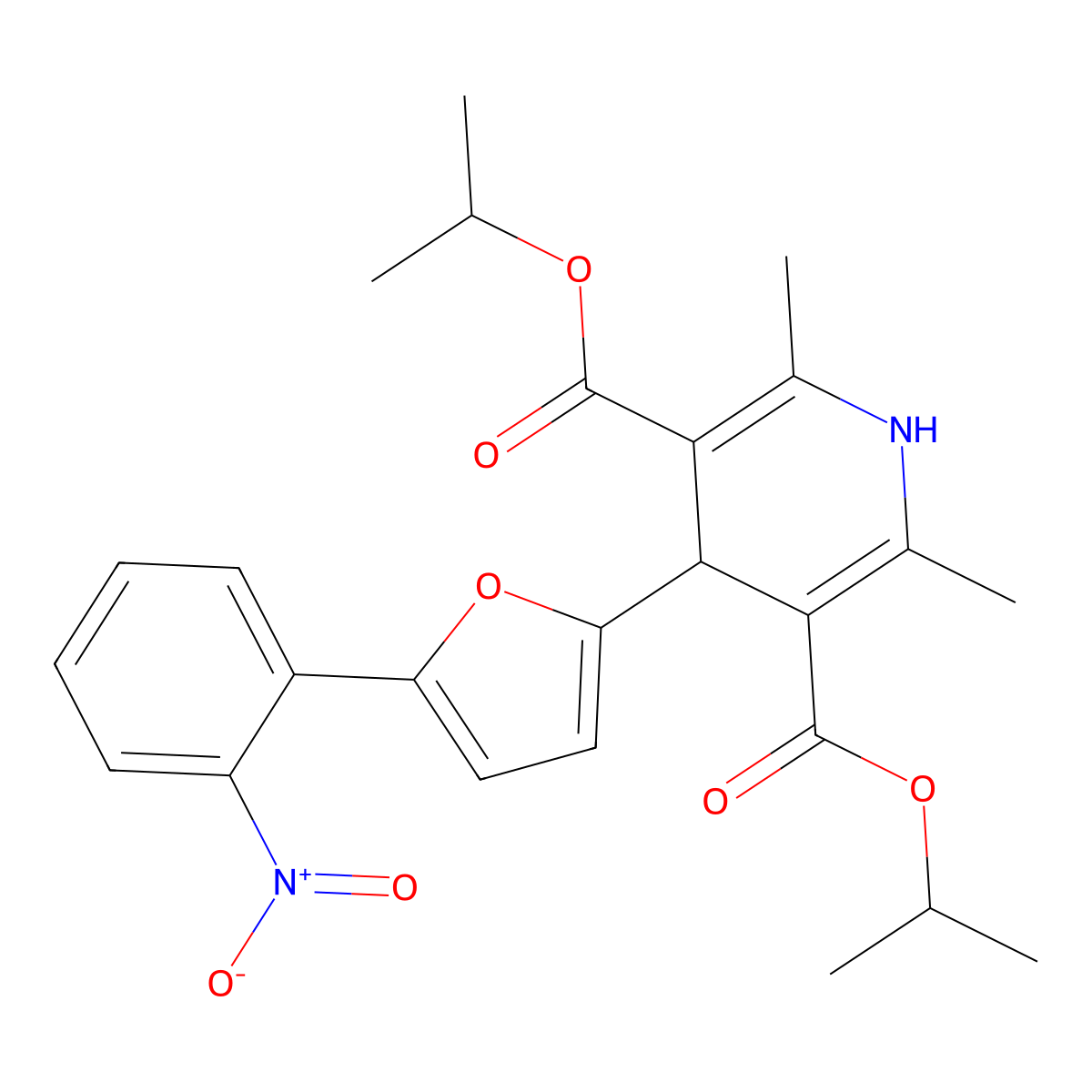 Dipropan-2-yl 2,6-dimethyl-4-[5-(2-nitrophenyl)furan-2-yl]-1,4-dihydropyridine-3,5-dicarboxylate molecular structure, CAS 111399-96-3
