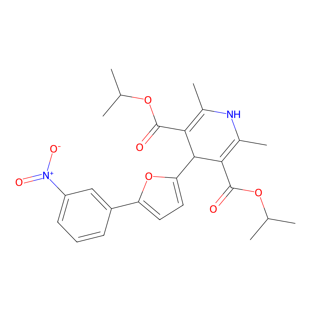 Diisopropyl 2,6-dimethyl-4-[5-(3-nitrophenyl)-2-furyl]-1,4-dihydro-3,5-pyridinedicarboxylate molecular structure, CAS 111399-97-4