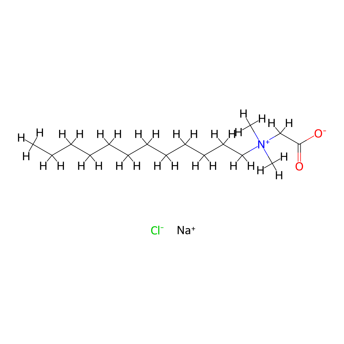 (carboxymethyl)dodecyldimethylammonium chloride, sodium salt molecular structure, CAS 11140-78-6