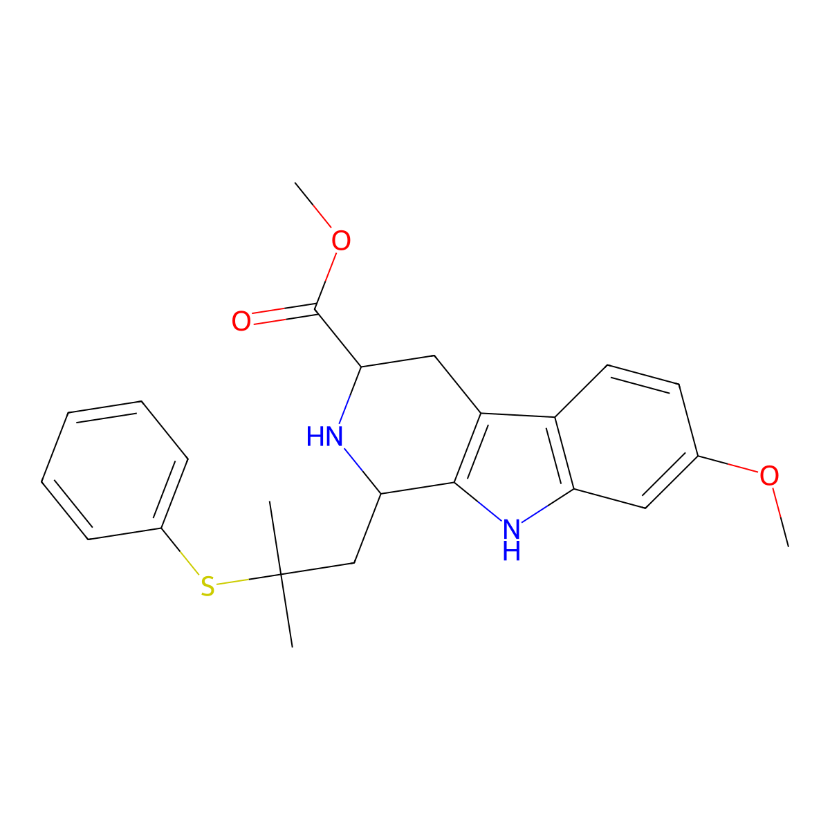 methyl 7-methoxy-1-(2-methyl-2-phenylsulfanylpropyl)-2,3,4,9-tetrahydro-1H-pyrido[3,4-b]indole-3-carboxylate molecular structure, CAS 111427-92-0
