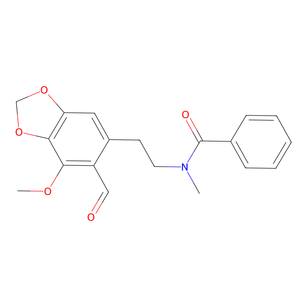 N-(2-(6-formyl-7-methoxybenzo[d][1,3]dioxol-5-yl)ethyl)-N-methylbenzamide molecular structure, CAS 111441-33-9