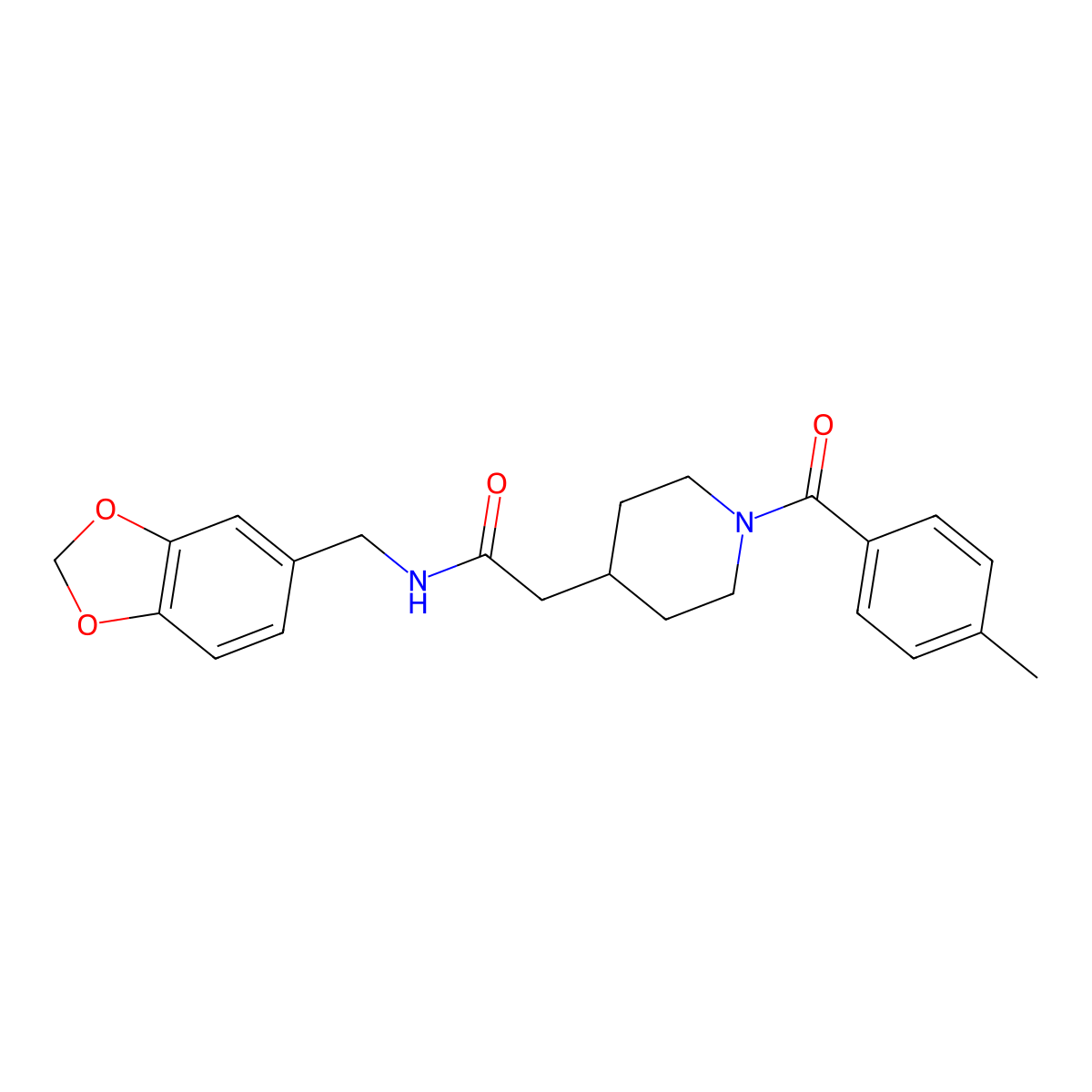N-(1,3-benzodioxol-5-ylmethyl)-2-[1-(4-methylbenzoyl)piperidin-4-yl]acetamide molecular structure, CAS 1114595-44-6
