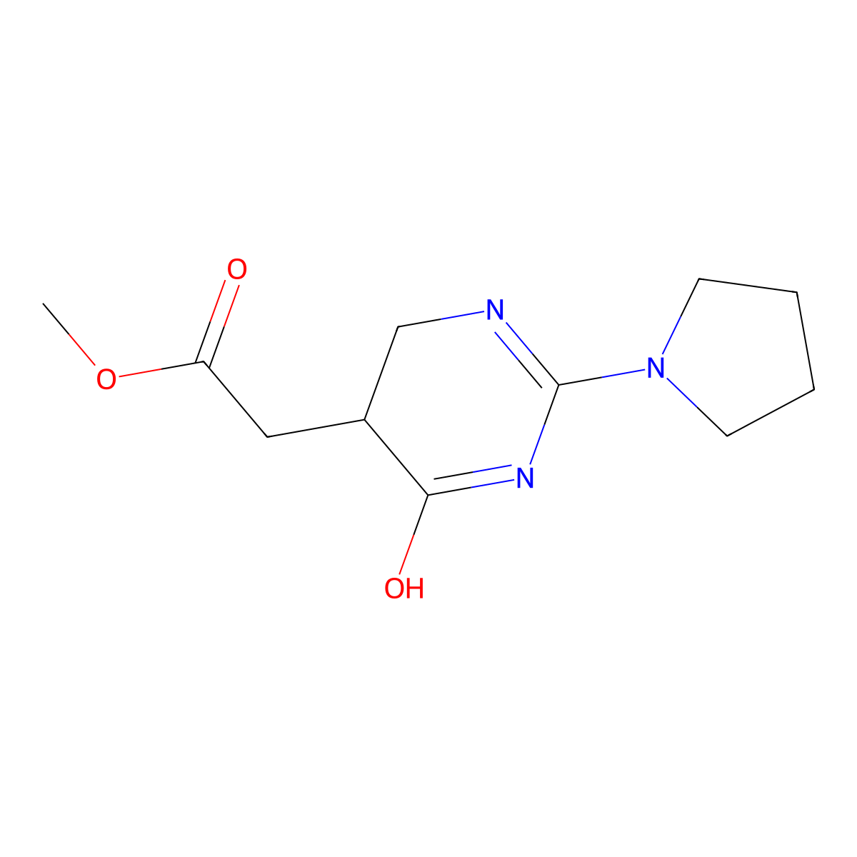 Methyl 2-(6-oxo-2-(pyrrolidin-1-yl)-1,4,5,6-tetrahydropyrimidin-5-yl)acetate molecular structure, CAS 1114595-87-7