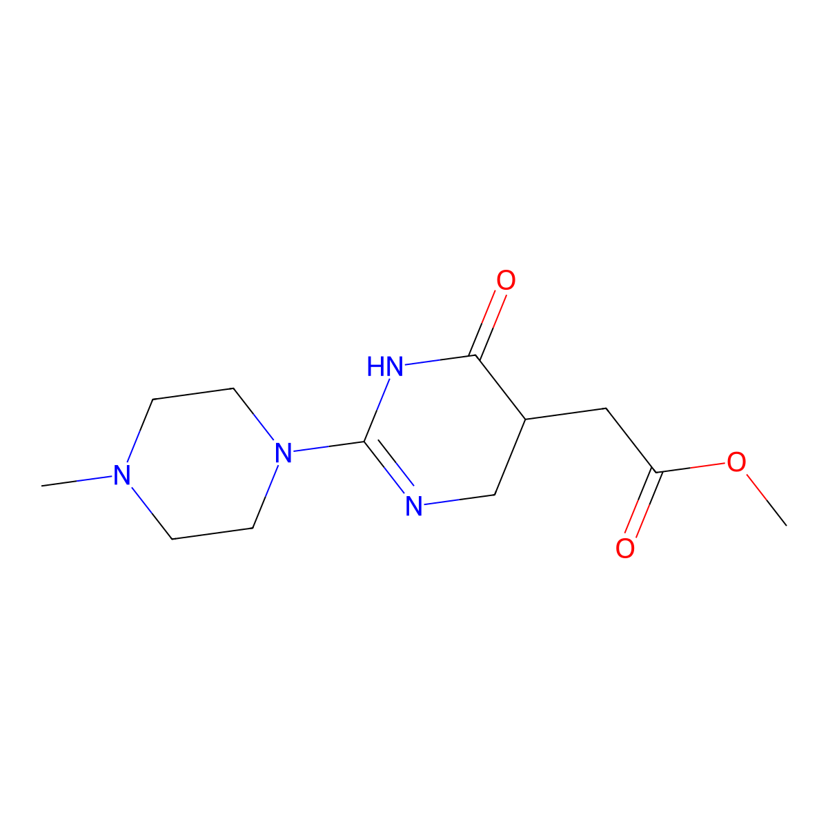 Methyl 2-(2-(4-methylpiperazin-1-yl)-6-oxo-1,4,5,6-tetrahydropyrimidin-5-yl)acetate molecular structure, CAS 1114595-95-7
