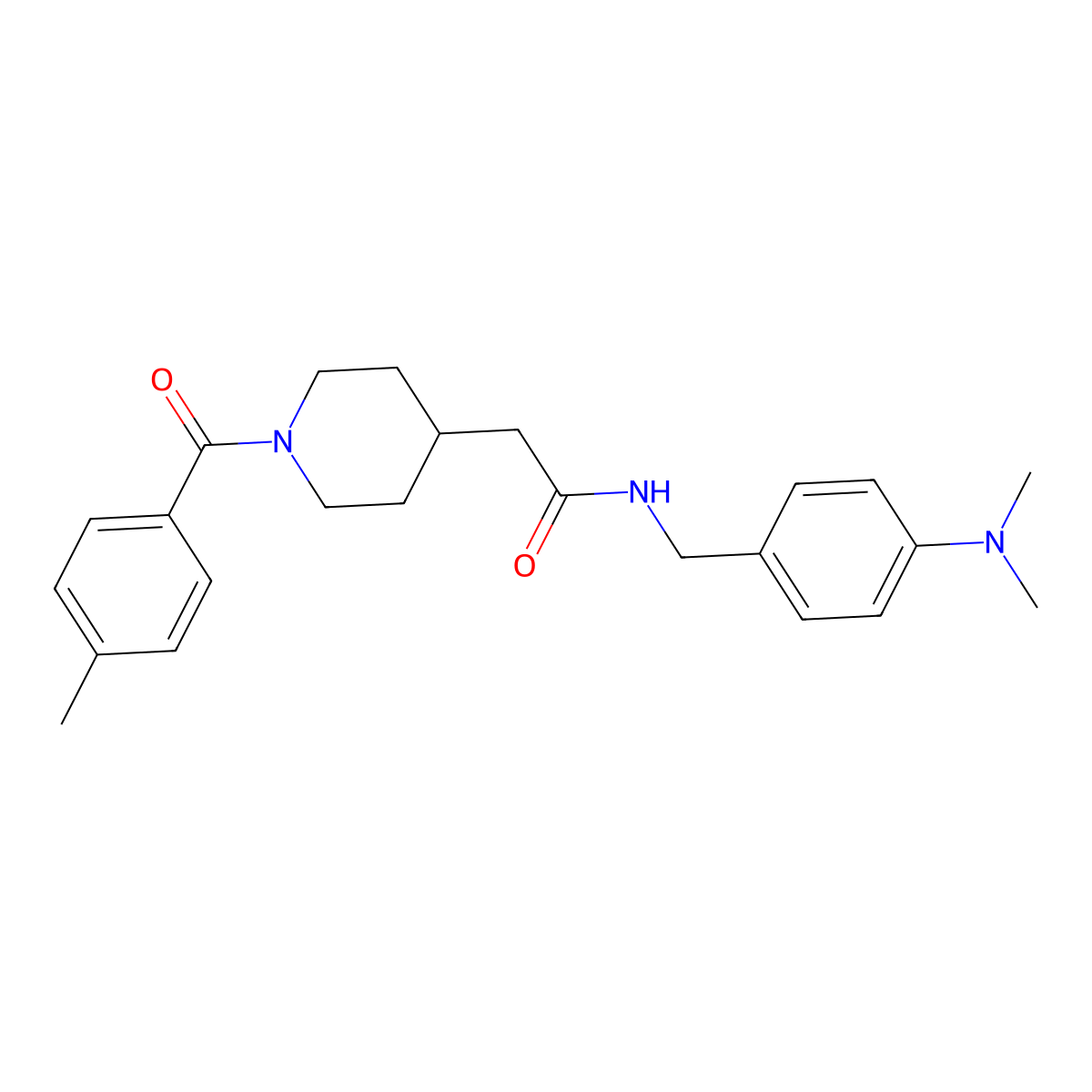 N-[4-(dimethylamino)benzyl]-2-[1-(4-methylbenzoyl)piperidin-4-yl]acetamide molecular structure, CAS 1114596-00-7