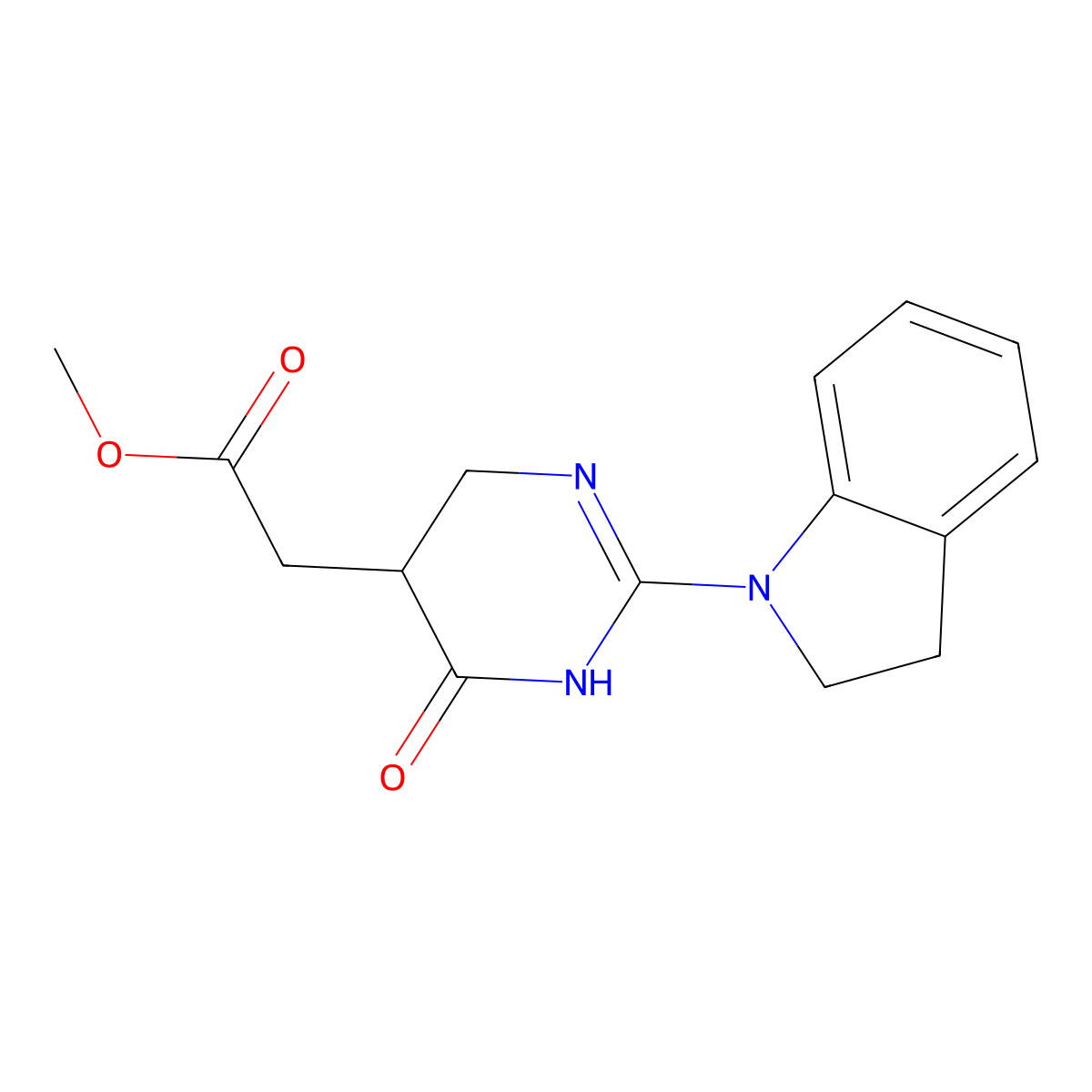 methyl [2-(2,3-dihydro-1H-indol-1-yl)-6-oxo-1,4,5,6-tetrahydropyrimidin-5-yl]acetate molecular structure, CAS 1114596-03-0