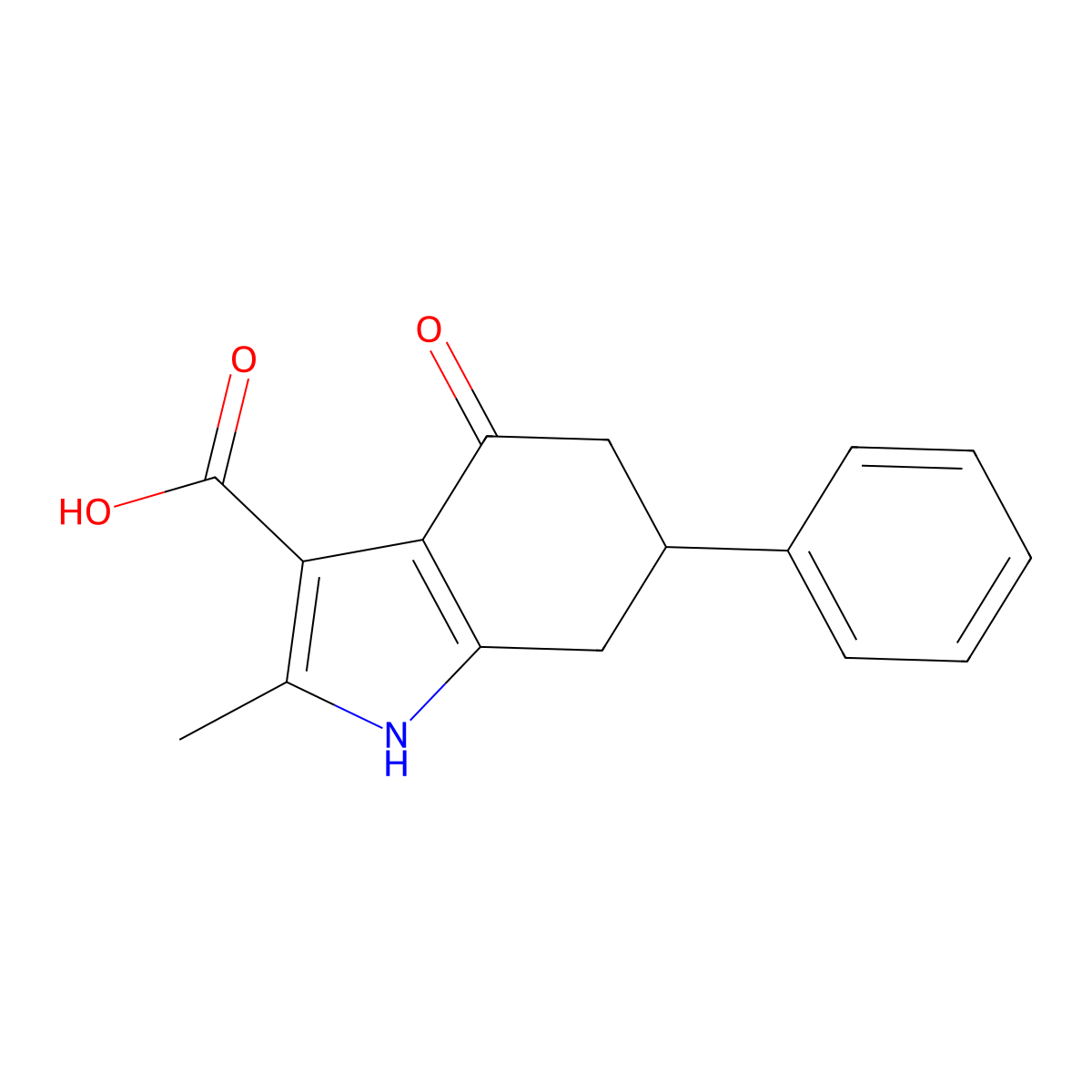 2-methyl-4-oxo-6-phenyl-4,5,6,7-tetrahydro-1H-indole-3-carboxylic acid molecular structure, CAS 1114596-40-5