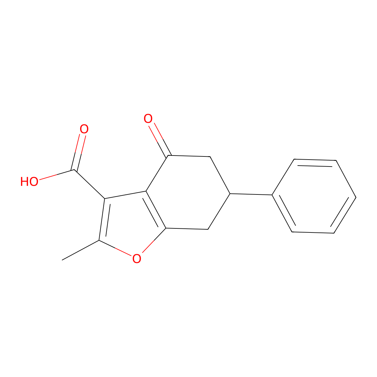 2-Methyl-4-oxo-6-phenyl-4,5,6,7-tetrahydro-1-benzofuran-3-carboxylic acid molecular structure, CAS 1114596-45-0