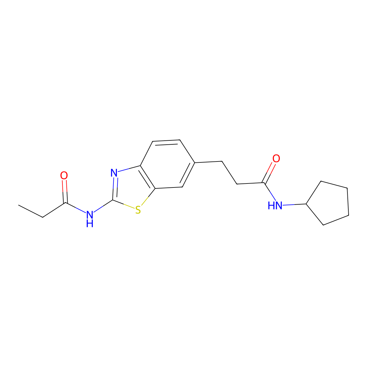 N-cyclopentyl-3-[2-(propionylamino)-1,3-benzothiazol-6-yl]propanamide molecular structure, CAS 1114597-33-9